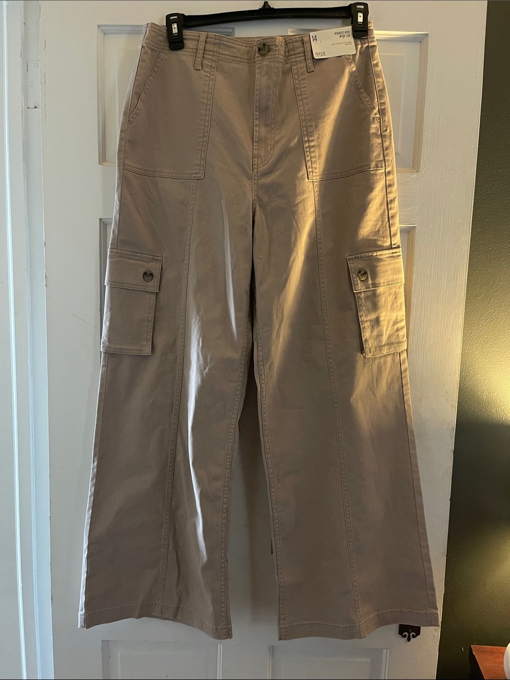 a.n.a Beige Wide-Leg Cargo Flare Pants
